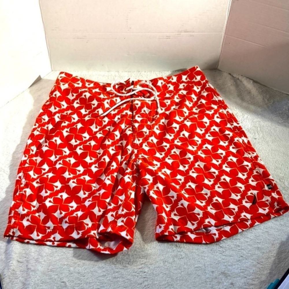 Mens Nautica Orange Print 8” Swim/Board Shorts